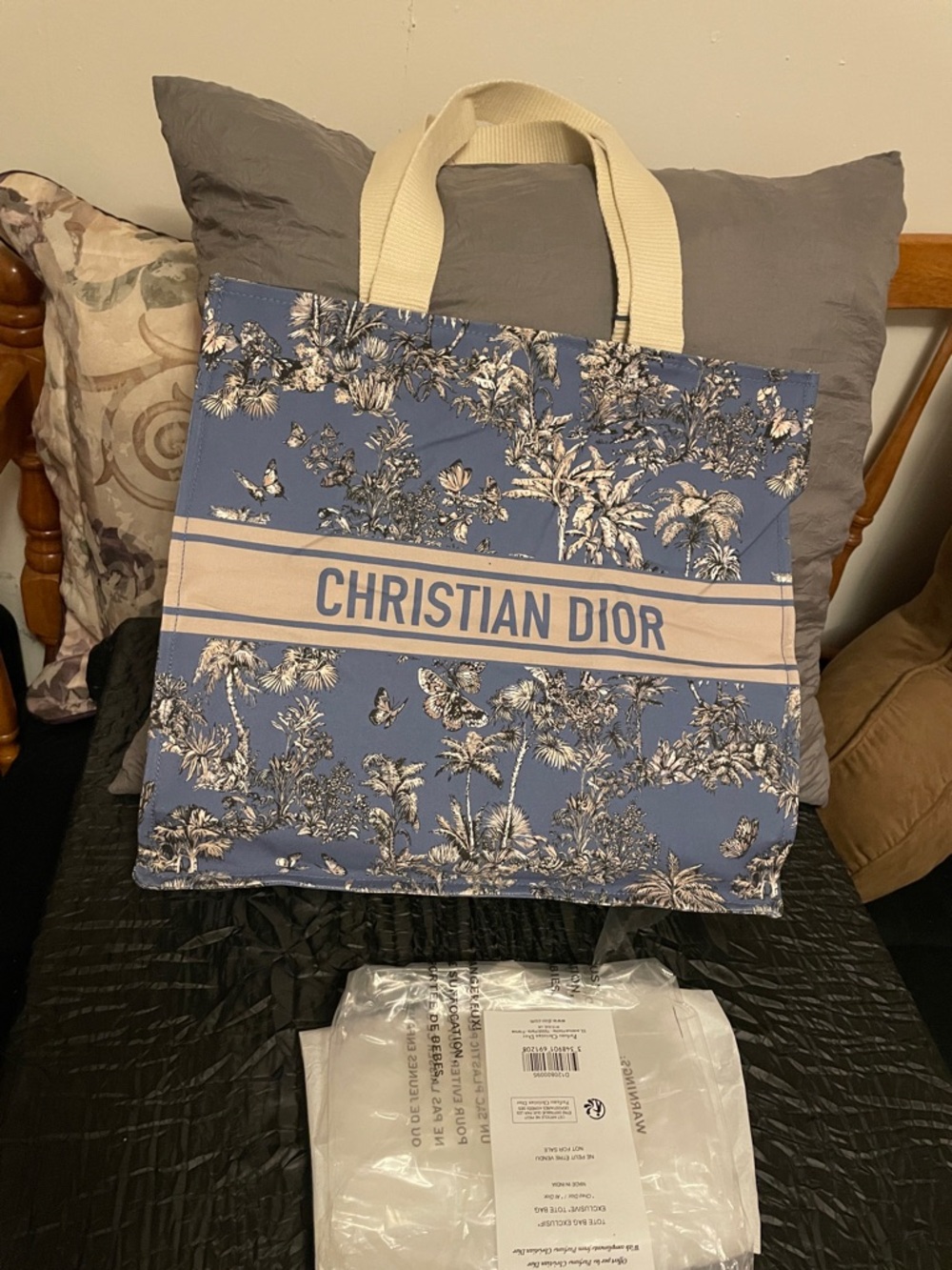 Dior Navy Blue and White Branded Tote Bag